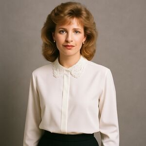 Vintage 80s K.B. Lawrence White Blouse Lace Collar Long Sleeve Women’s 16 Office